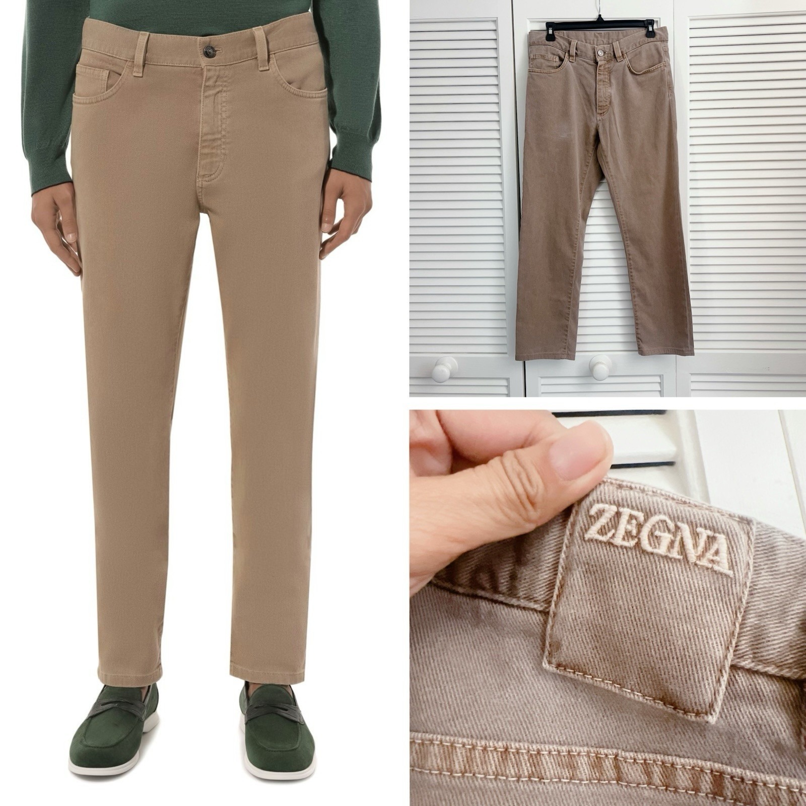 Zegna City Five- Pocket Straight-Leg Slim Fit Jean Pants Beige Size 30 $750